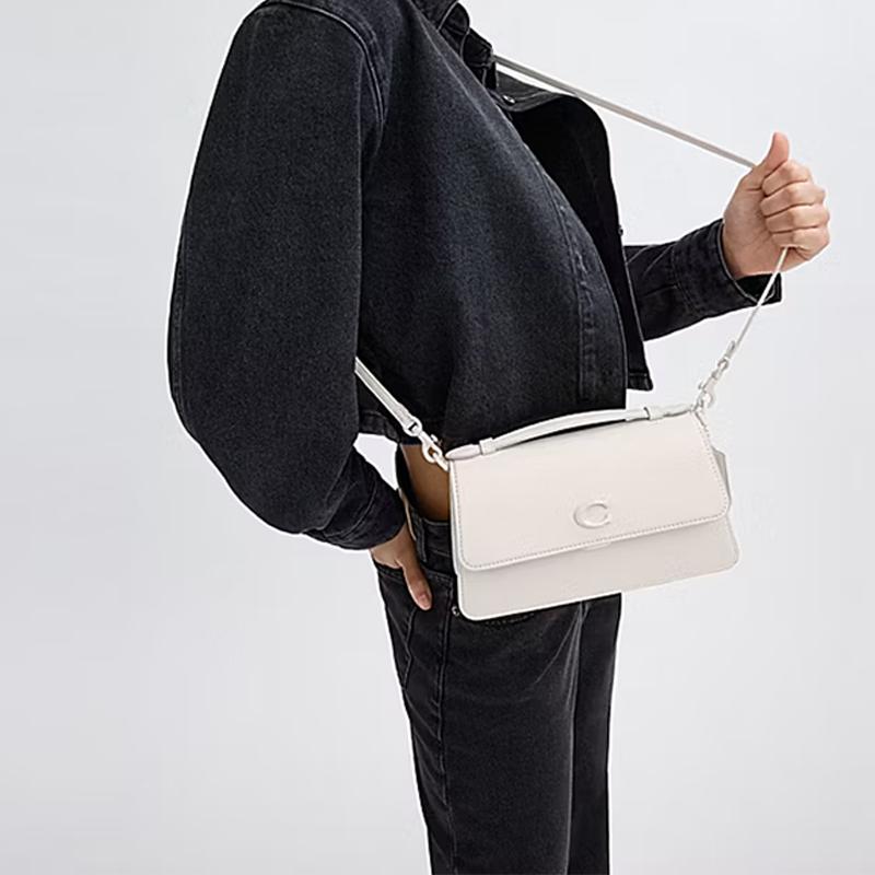 Coach Juno 23 Logo Push Lock Closure Leather Shoulder Tote Bag Medium Women handbags White CR706-LHCHK