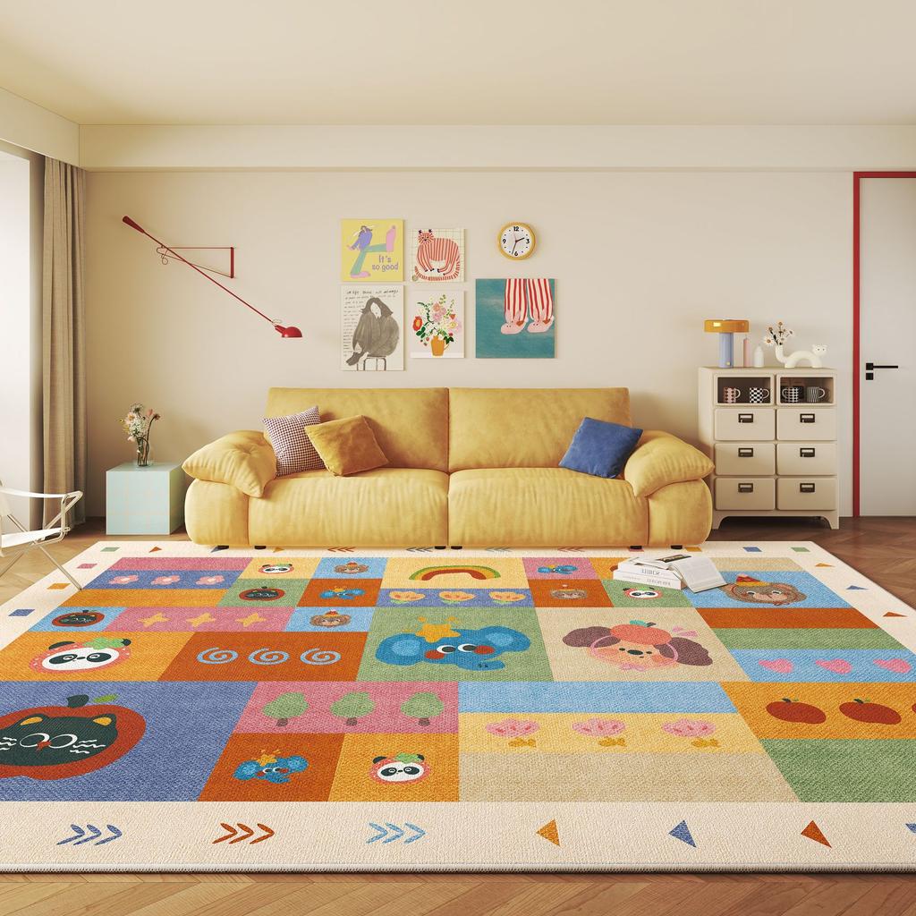 Crystal Velvet Carpet Living Room Large Area Full Spread Coffee Table Blanket Cartoon Dopamine Floor Mat DirtResistant Washable Bedside Blanket