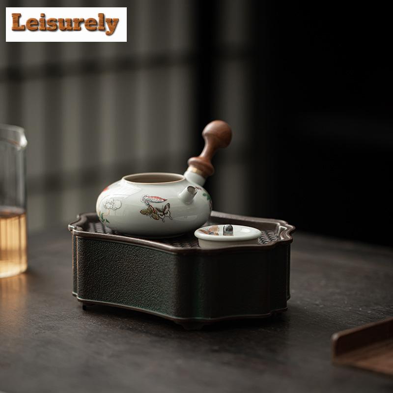 100ml Antique Love of Butterfly Wooden Side Handle Teapot Literati Tea Maker Hand Held Sketch Pot Kettle for Infusion Collection