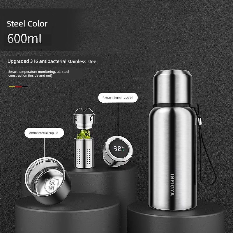 All-Steel Large-Capacity Insulated Cup 316 Stainless Steel Water Cup for Men and Women, Tea Brewing, Car-Mounted, Outdoor Tea-Water Separation Cup