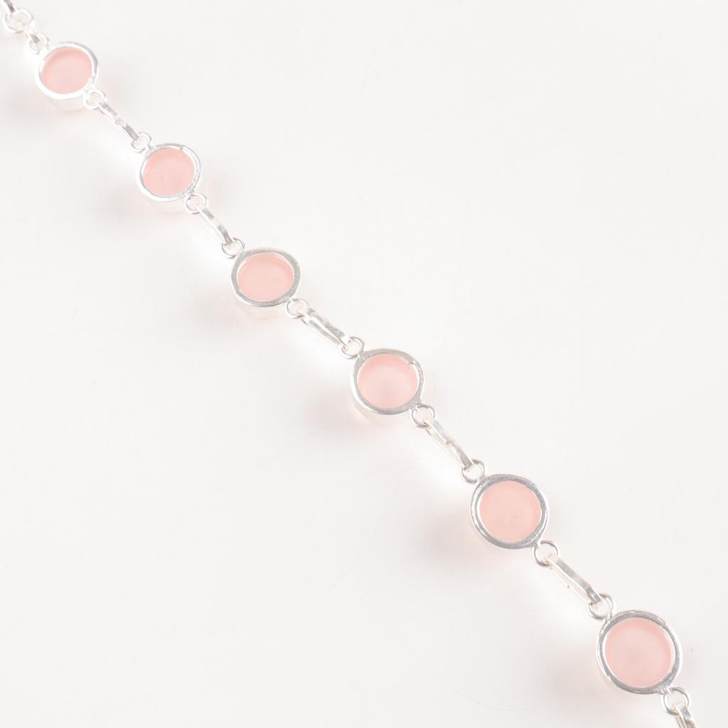 Rose Quartz Gemstone 925 Sterling Silver Jewelry Handmade Bracelet For Birthday RB-14-22