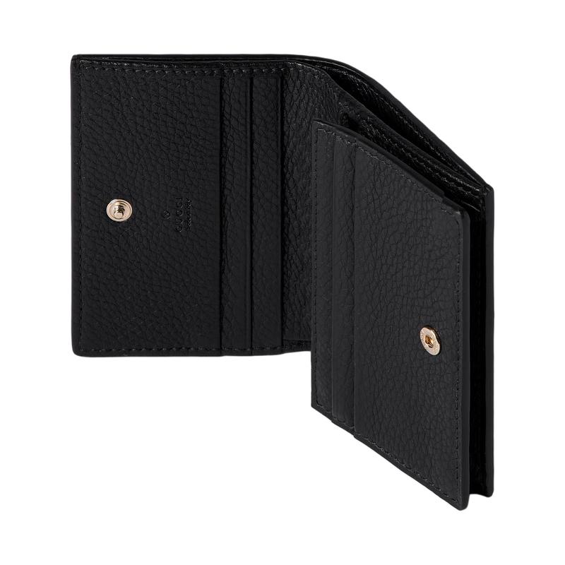 Gucci GG Emblem Emblem Brand Print Snap Fastening Grained Leather Wallet Mini Women's Black