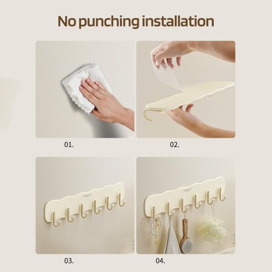 Настенный крючок без ударов, большая несущая способность, противоскользящие 6 крючков, водонепроницаемая вешалка для кухонных полотенец для ванной комнаты, шляпа, сумка на плечо, настенный органайзер