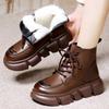 Winter Women Round Toe Chunky Heel PU Leather Thick Warm Snow Boots Black Brown Platform Outdoor Waterproof Short Boots