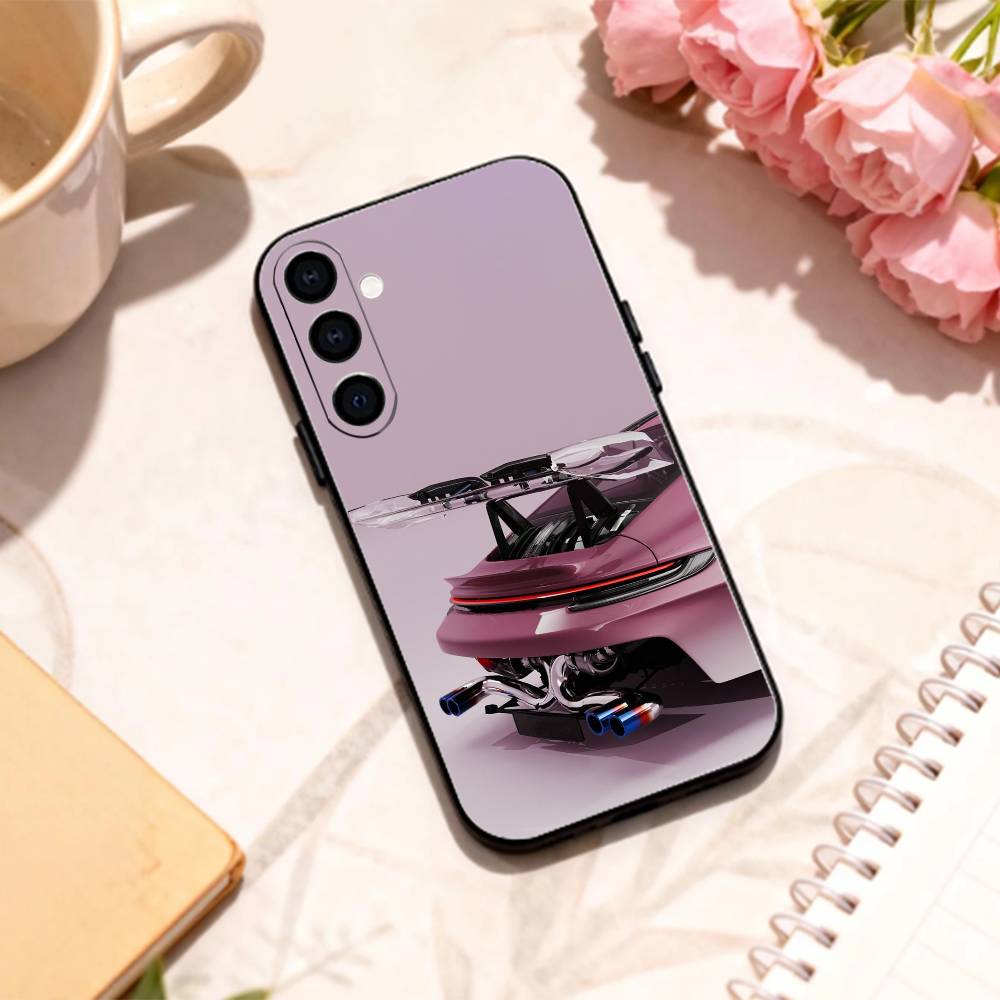 Pink S-Sports C-Car Rear Pattern phone Case For Samsung Galaxy A73,A72,A71,A70,A53,A52,A51,Others Soft Black Shell