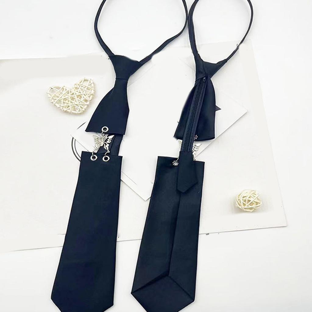 Aesthetic Punk Metal Butterfly Link Pre Tied Tie Japanese School Uniform Adjustable Black Necktie Neckwear for Women Men