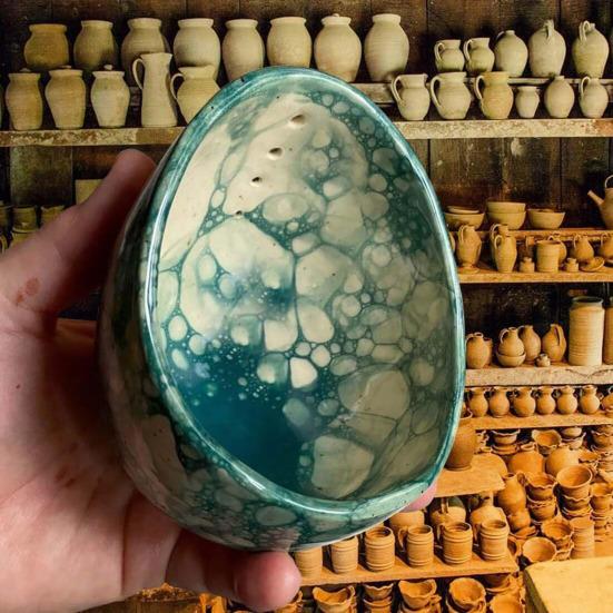 Herb Stripper Bowl Pottery Herb Leaf Removal Tool Kitchen 4-Hole Herb Stripper Meal Prep Tool for Kale Collards Herbs