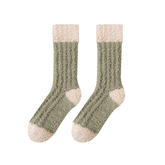 1 Pair Women Coral Velvet Socks Autumn Winter Fuzzy Thick Warm Fleece Mid-calf Socks Soft Fluffy Home Sleeping Slipper Socks