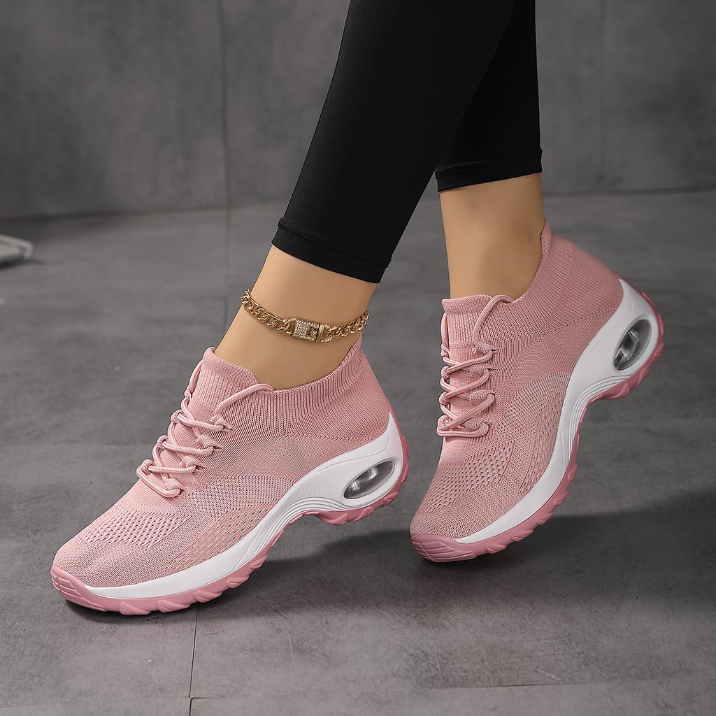 Women Walking Shoes Slip On Sock Sneakers Lady Girls Nurse Mesh Lightweight Sport Shoes Air Cushion Platform Red Loafers 1862