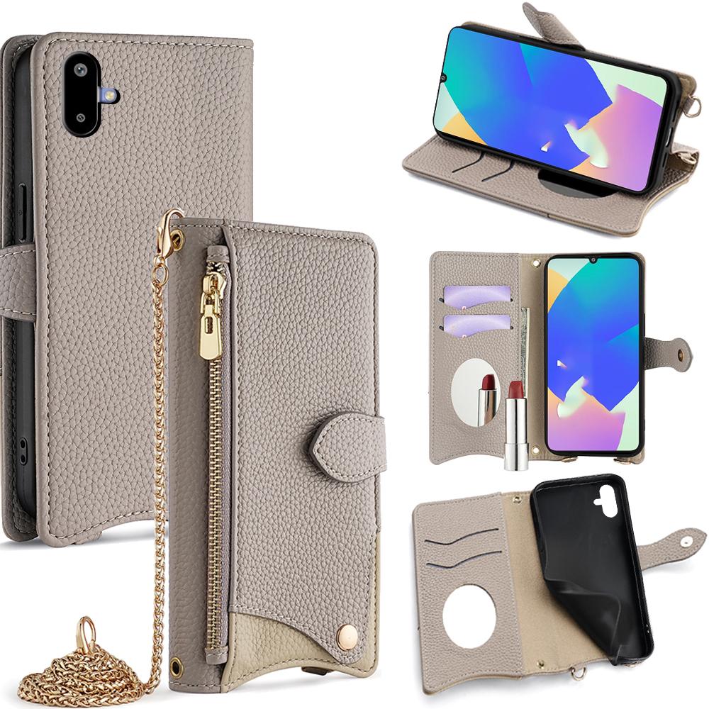 For Samsung Galaxy F06 5G Leather Case Wallet Stand Cover Irregular Tail Style with Chain Strap
