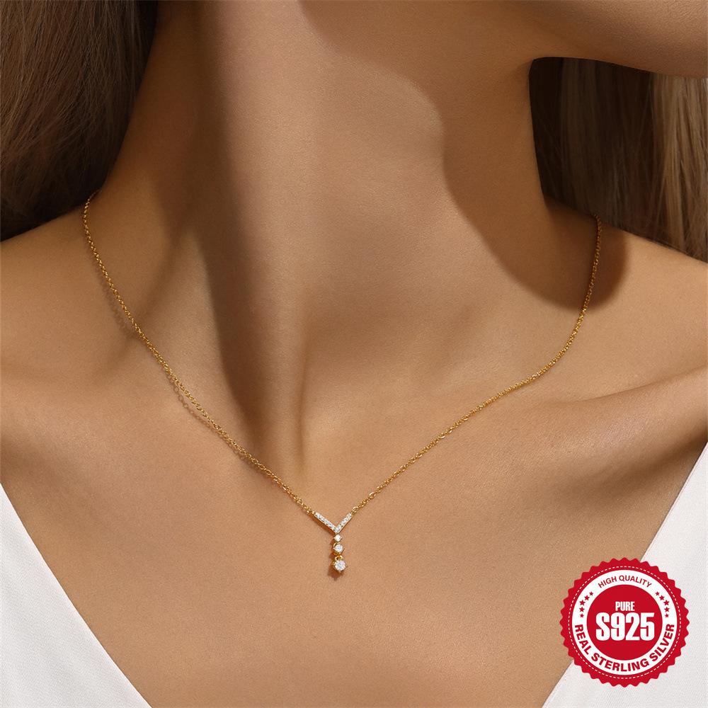 S925 Sterling Silver V-Shaped Diamond Versatile Fashion Collarbone Chain Necklace Women'S Y-Shaped Necklace