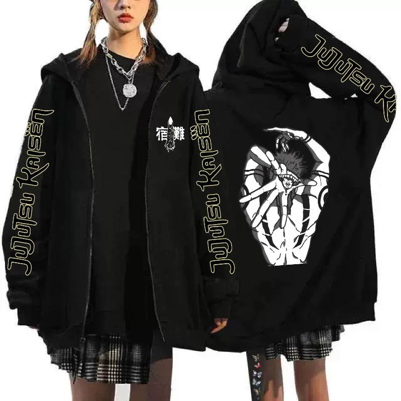 Толстовка с капюшоном на молнии с принтом Spell Return Battle Женская Мужская Повседневная Свободная Повседневная Свободная Толстовка в стиле Харадзюку