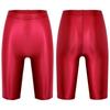 Womens Glossy High Waist Shorts Elastic Waistband Short Leggings Swimwear Workout Sports Bottoms