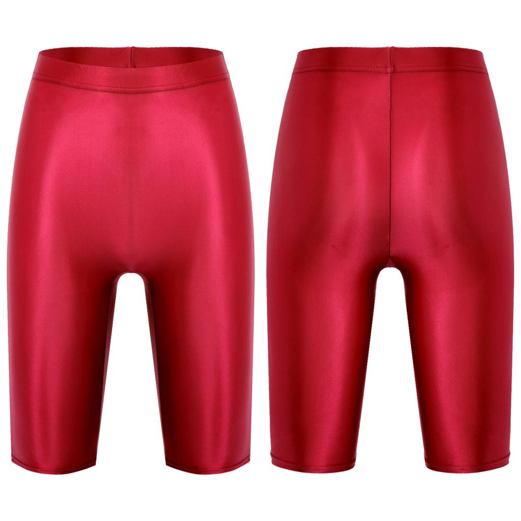 Womens Glossy High Waist Shorts Elastic Waistband Short Leggings Swimwear Workout Sports Bottoms
