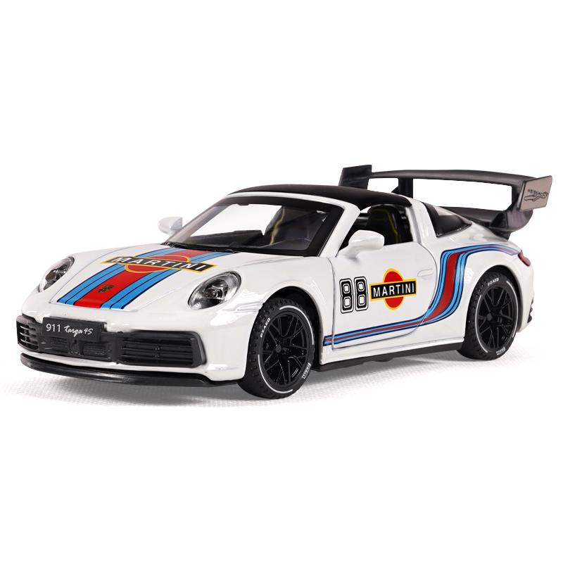 1/32 Porsche 911 Targa 4S Martini Racing Edition Спортивный автомобиль Сплав Литой Модель автомобиля Высокая симуляция Украшения Орнамент Подарок