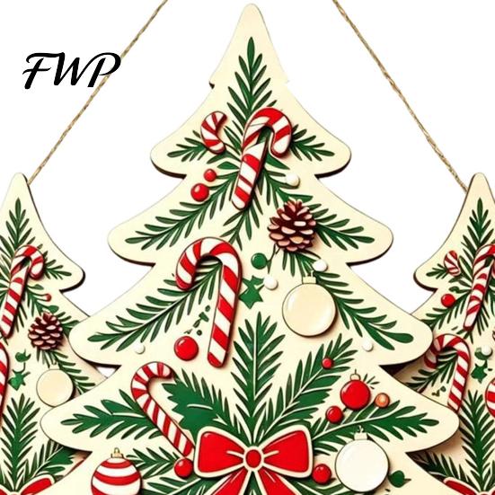 Winter Festive Home Decorations Christmas Wooden Sign Hanging Ornament, Multi-Layer Tree Wood Plaque Handcrafted Holiday Decor with Rope, Merry
