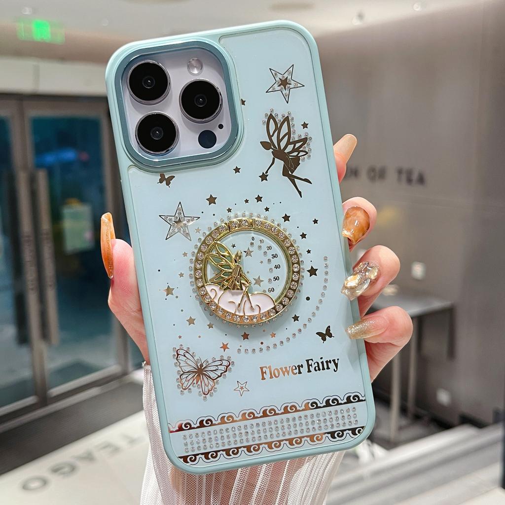 For iPhone 16 Pro Max Case Flower Fairy Pattern TPU+PC Phone Back Cover with Kickstand