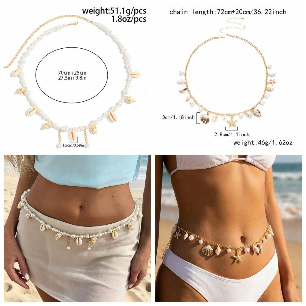 Conch Pearl Waist Chain Gold Color Bohemian Body Chain Creative Beads Belly Chain Dress Decoration