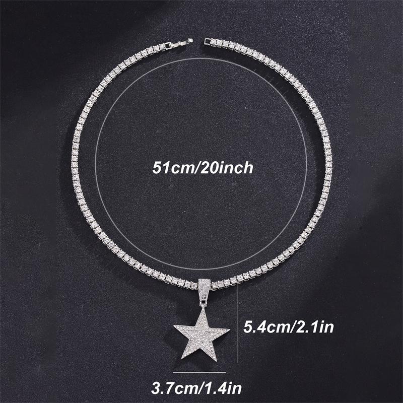 Hip Hop Pentagram Inlaid Zirconia Pendant Necklace for Men Women Universal Fashion Trend Versatile Sparkling Party Zircon Gift