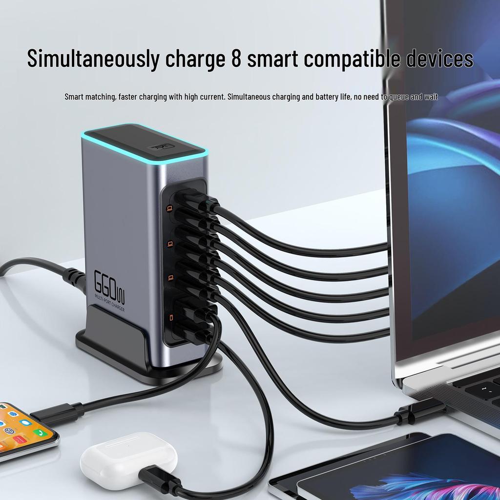 PD100 660 Вт док-станция для быстрой зарядки на нитриде галлия с QC30W, 8 портов
