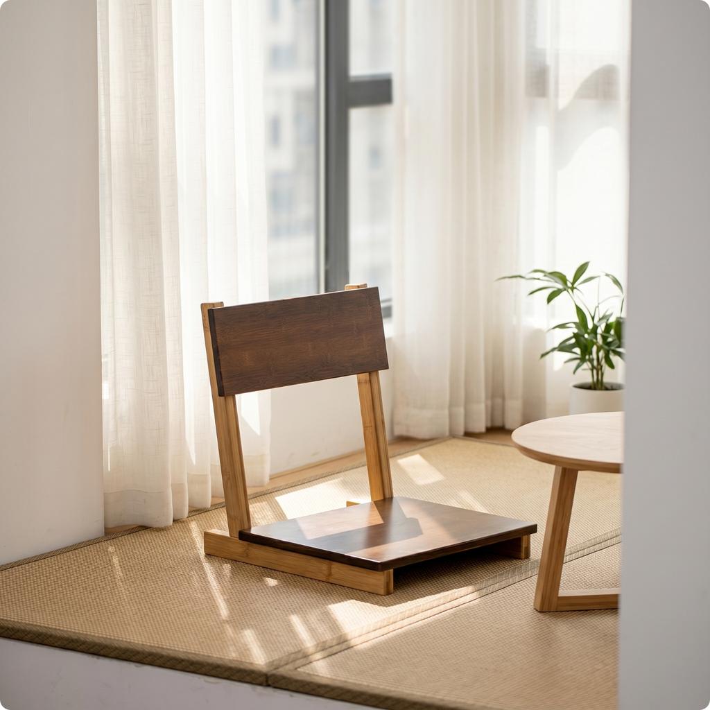 Folding Tatami Chair Portable Bamboo Floor Chair Seat Low-Height Compact for Reading Corner, Tea Time