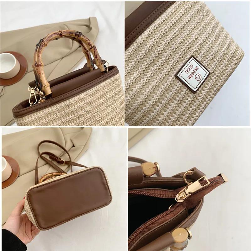 Новая простая женская модная сумка-корзина для травы, летняя пляжная сумка, нежная ручная тканая сумка-тоут, женская модная сумка для покупок