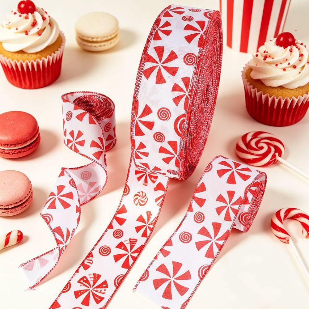 DIY Christmas Bow Ribbon Candy Printed Xmas Tree Ribbon Christmas Wrapping Ribbon Gift Wrapping