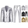 2Pcs/Set Men Suit Coat Pants Set Lapel Long Sleeve Single Breasted Suit Jacket Long Pants Set Golden Stamping Business Suit