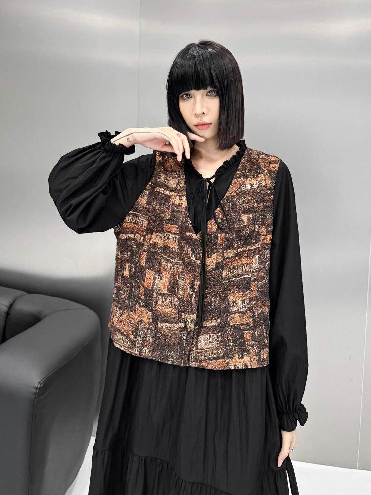 Xitao Ретро-гонконгский стиль поддельное платье из двух частей LJ1058