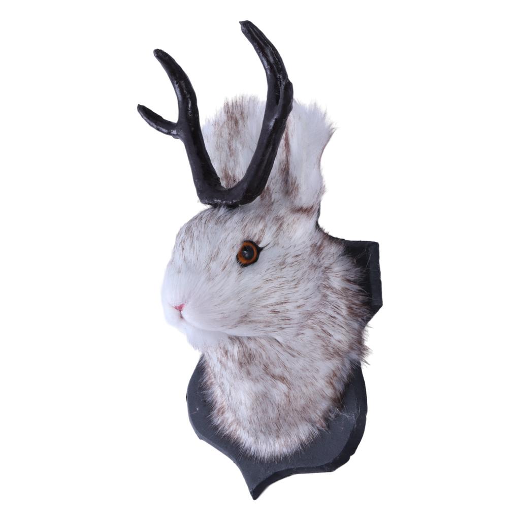 Antlers Rabbit Head Wall Hangings 3D Animal Taxidermy Abstract Sculpture Jewelry Wall Mounted Hook for Key Organization