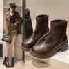 Sub-new Korean Version of Medium Boots Thick-heeled Short Boots and Korean Version of Autumn and Winter Knight Boots Thick-soled Martin Boots for Wo