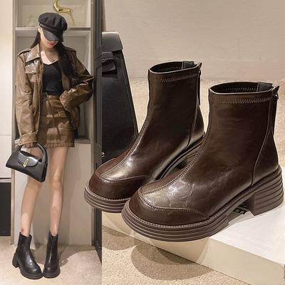 Новая корейская версия полусапог на толстом каблуке, короткие сапоги и корейская версия осенне-зимних рыцарских сапог, ботинки Мартина на толстой подошве для женщин