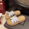 Breathable Woven Thick-soled Slippers Women's 2025 New Outer Wear Heightening Sandals Summer Ins Beach One-word Sandals