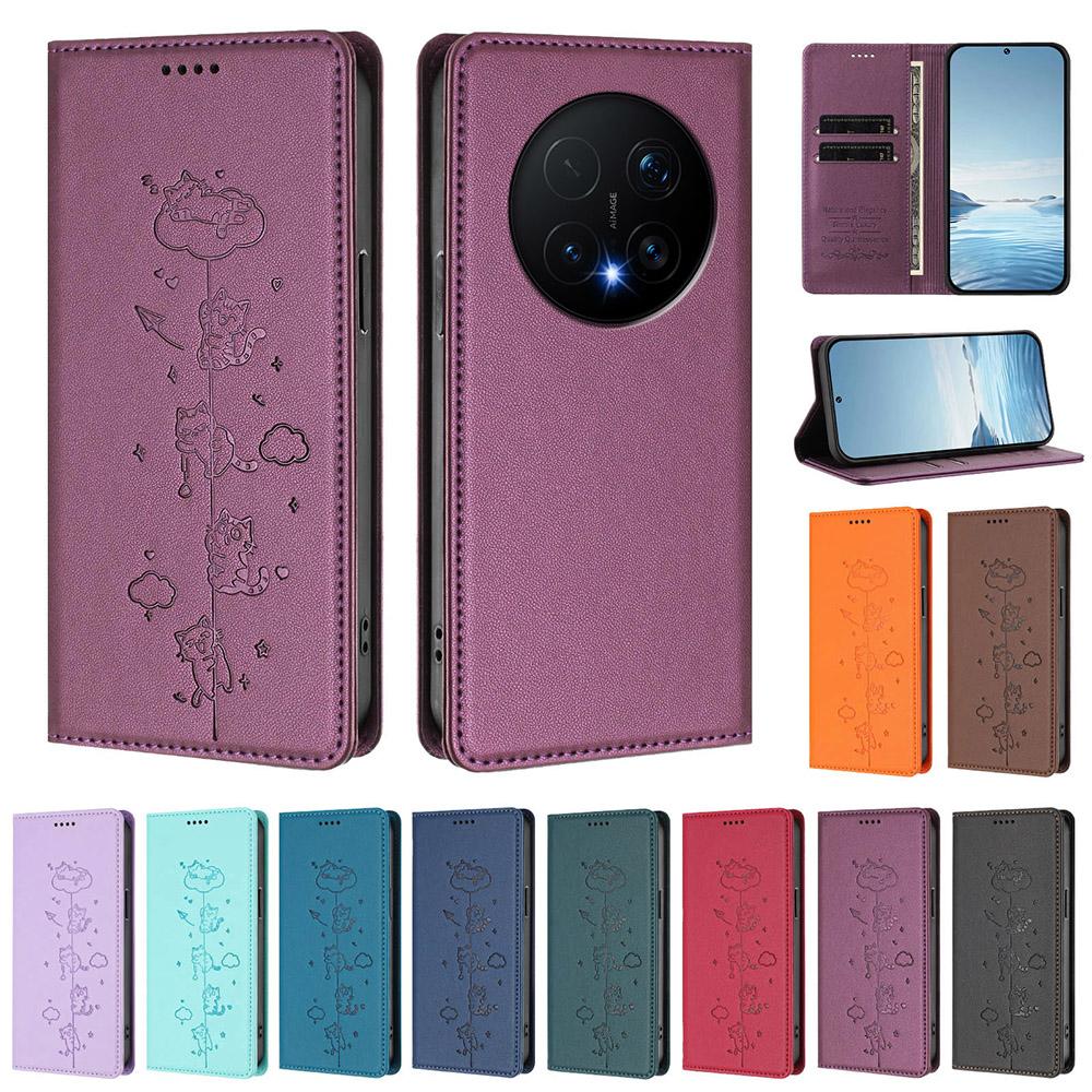 Милый кожаный чехол-книжка с котиком для Honor 500 400 200 Smart Pro Lite Play 10 4G X9D, книжка, слот для карт, RFID-защита, чехол для телефона