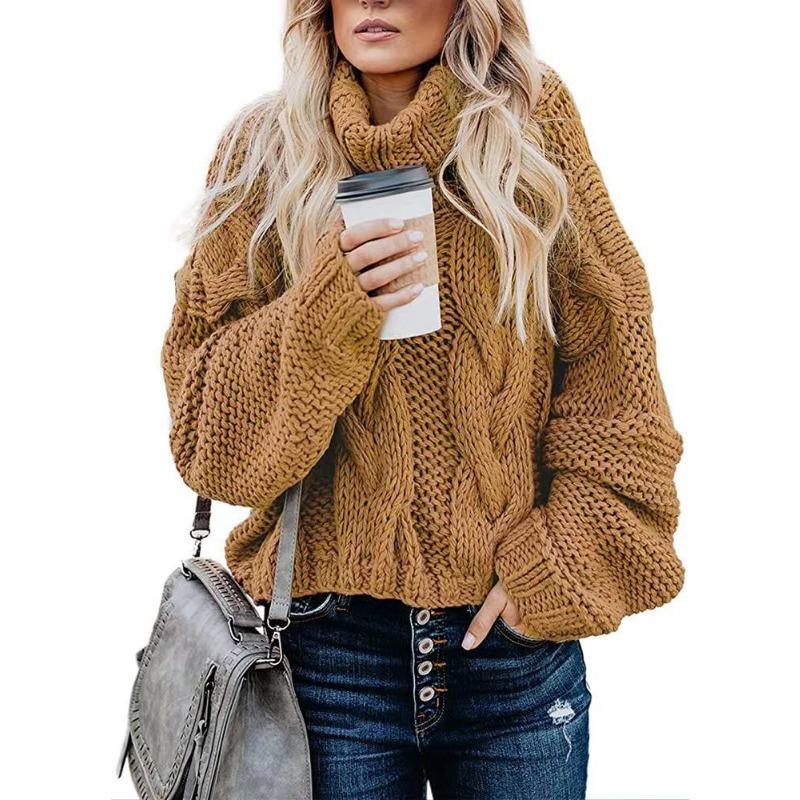 Autumn and Winter Women's Sweater Lazy Wind Solid Color Twist Loose High Neck Sweater