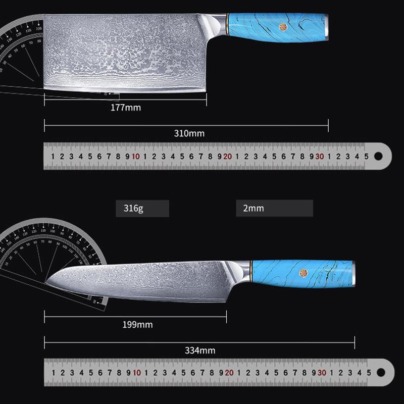 Damascus Steel Kitchen Knives Sharp Chefs Cleaver Sashimi Santoku Slicing Nakiri Paring Boning Paring Utility Knife Resin Handle