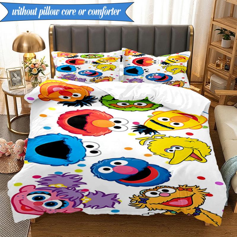 3PCS Se-same Characters Bedding Set,Including 1pc Duvet Cover And 2pcs Pillowcases Perfect for Bedroom, Dormitory, Fan Christmas gift