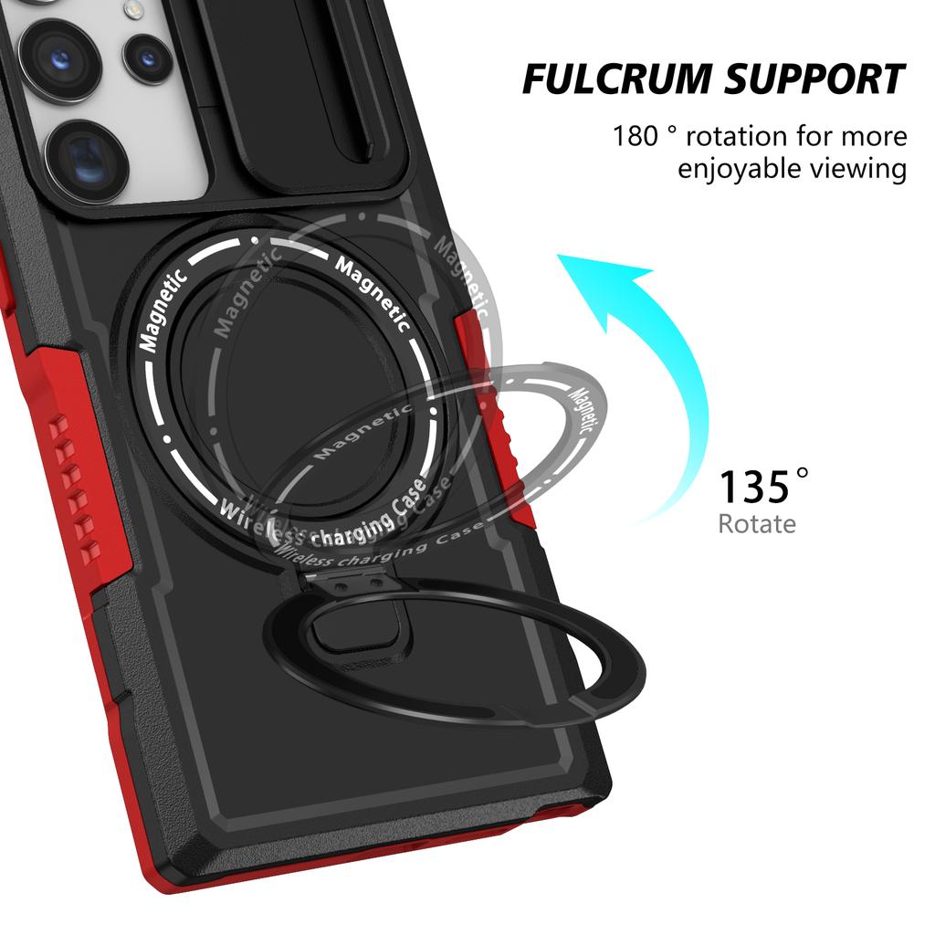Push Window Camera Magnetic Case For Samsung Galaxy S23 Ultra S21 Plus S20 FE Note 20 Hybrid Armor Stand Wireless Charging Cover