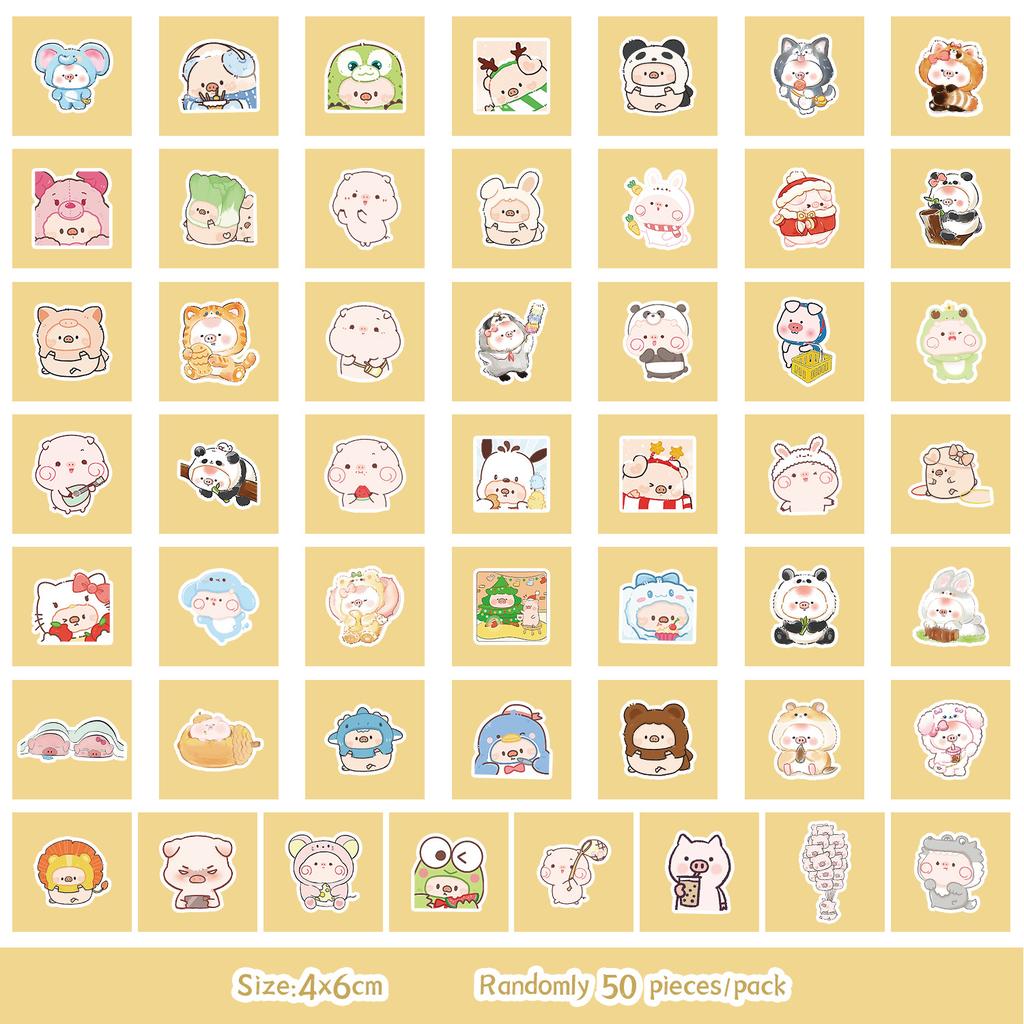 50 Cute Little Pig Stickers Mobile Suitcase Waterproof Decorative Stickers Children's Hand Account Stickers