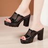 Small Size 32-43 New Cutout Leather Shoes Summer Platform Slides Women 2025 Block High Heels Slippers Elegant Office Mother