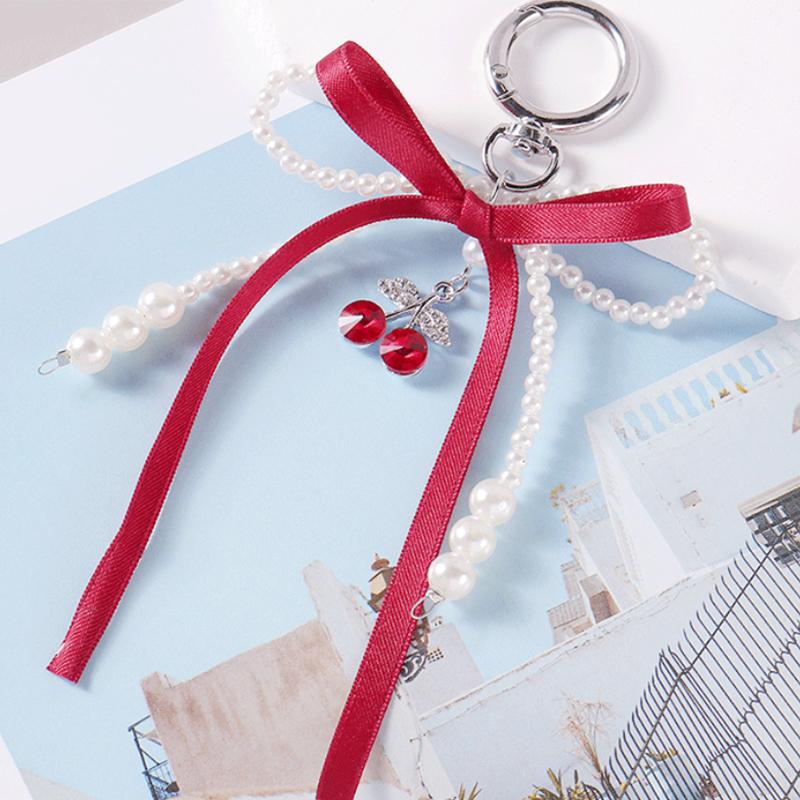 Брелок-бантик из искусственного жемчуга, брелок с бисером и лентой, подвесные аксессуары в корейском стиле, подвеска для сумки Y2K, декоративные аксессуары