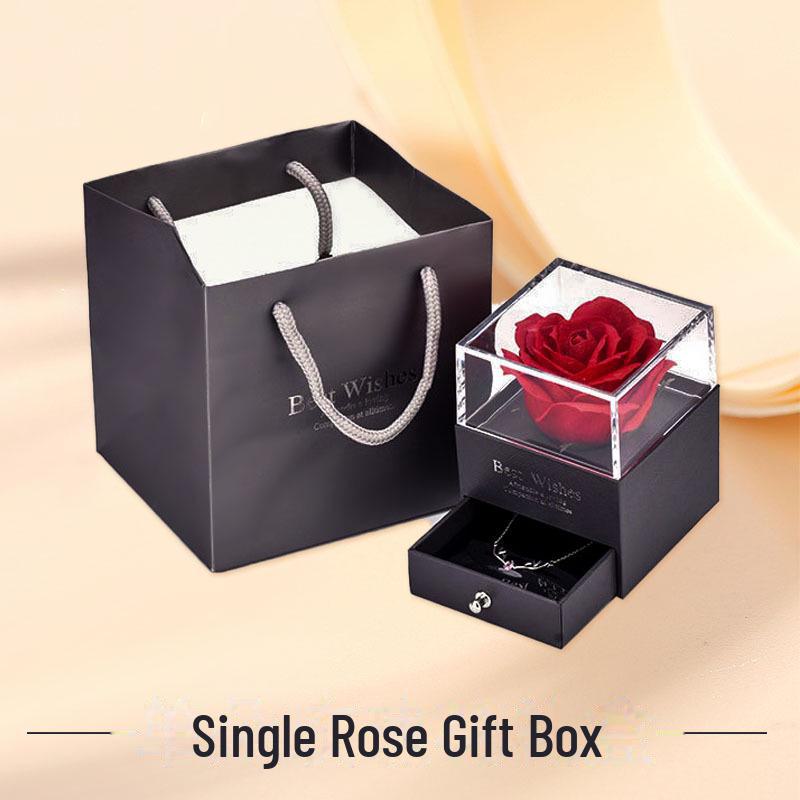 Rose Gift Box: Necklace, Ring, and Everlasting Soap Flower Packaging