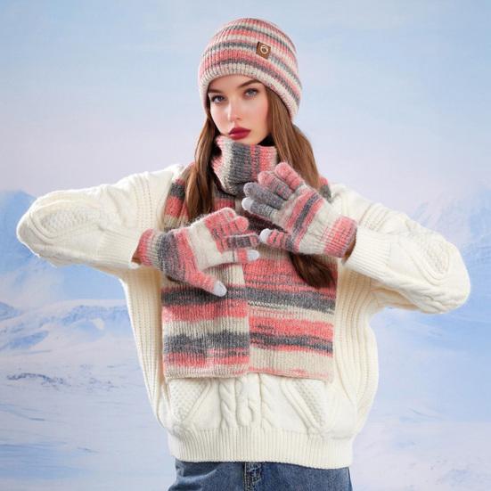 Набор из 3 предметов: женская зимняя шапка, шарф, перчатки, утолщенная бархатная подкладка