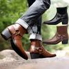 Size 38-48 Classic Black Brown Leather Business Formal Chelsea Men's Boots Handmade Belt Buckle Square Heel Dress Wedding Shoes