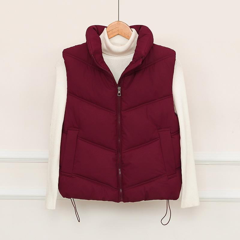 Winter New Down Cotton Vest Women's Simple Fashion Short Stand-up Collar Cotton Jacket Vest Jacket Tide