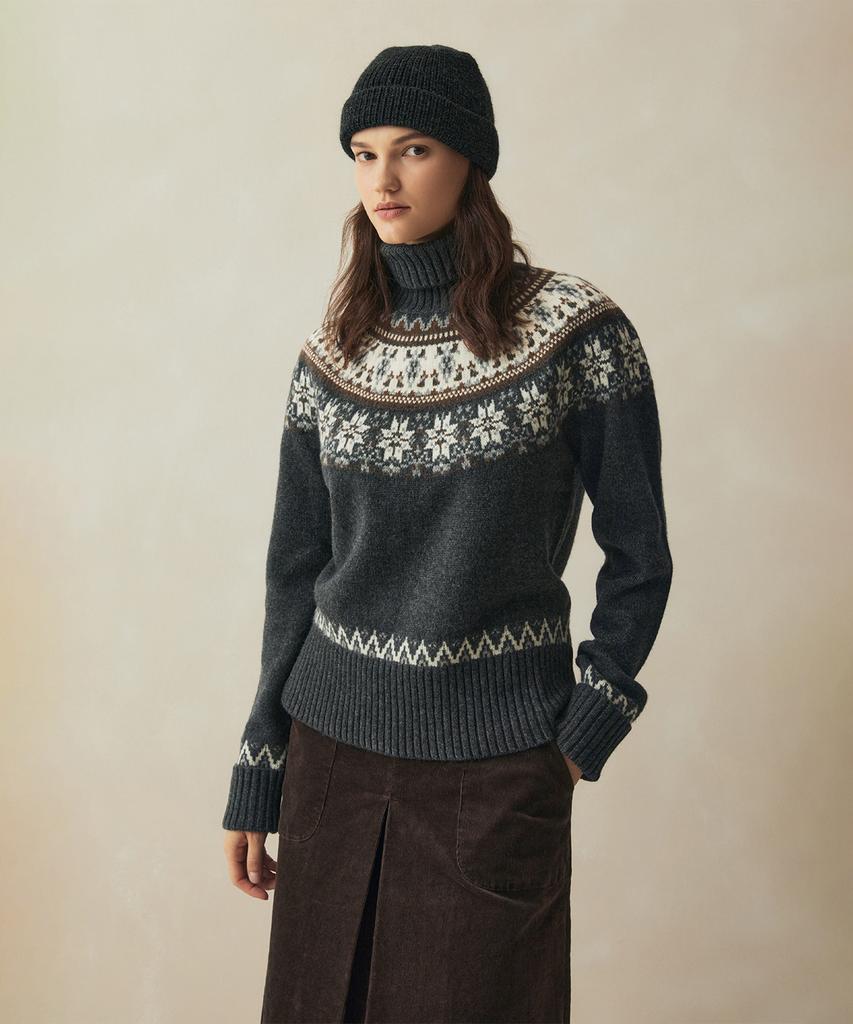 BROOKS BROTHERS Alpaca Fair Isle Turtleneck Sweater (Grey) (Bbwuwm3752Wew)