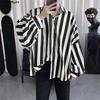 Oversized Men Casual Lapel Neck Drop Shoulder Long Sleeve Striped Buttons Shirts Tops