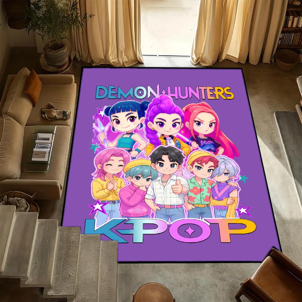 D-Demon H-Hunters Carpet K-POP Flannel Rug Bedroom Decor Kid Nonslip Carpet Floor Mat Surface Comfortable Carpet Birthday Gift
