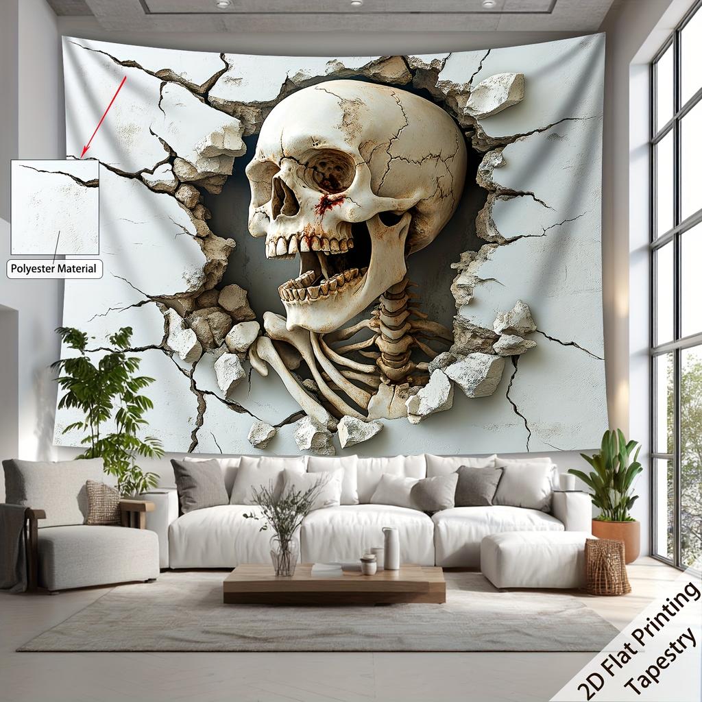 Halloween Wall Breaks Out Blood Skull Tapestry Retro Split Wall Half Body Skeleton Wall Cloth Party Decoration