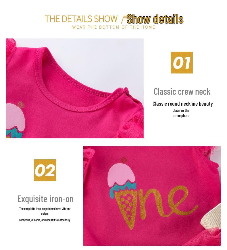 Наряд на 1-й день рождения для девочек: Комплект ромпера без рукавов, юбки и низа